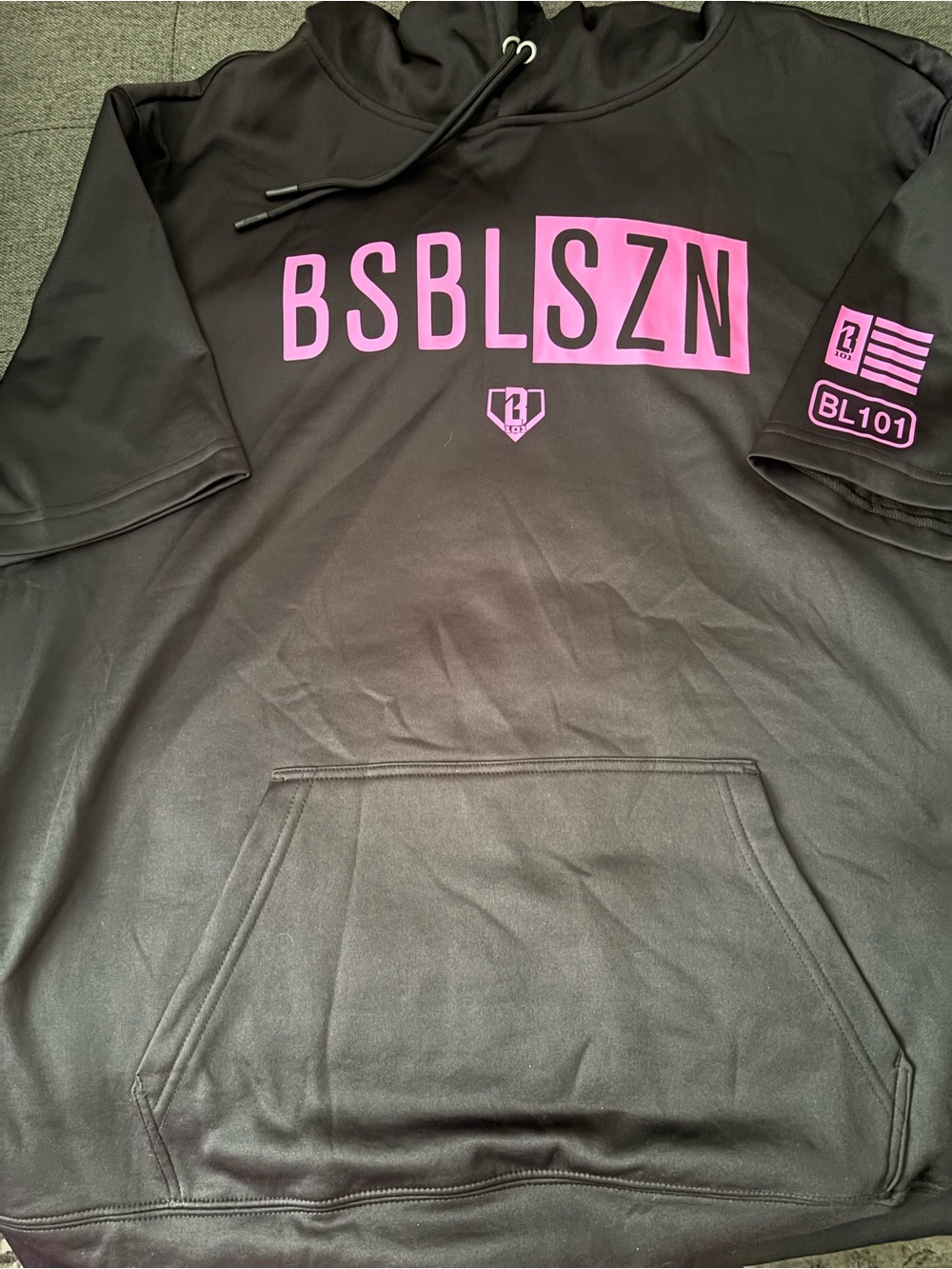BSBLSZN Black Hoodie with Pink Chest Logo